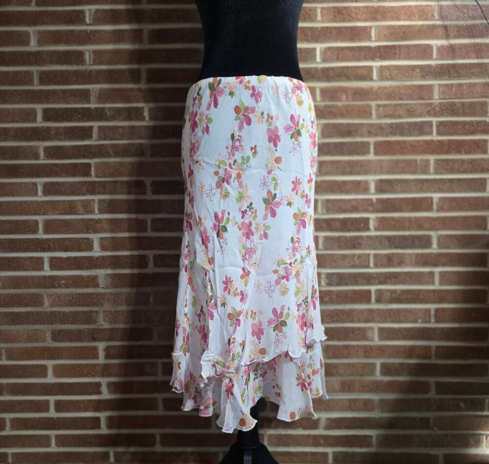 J. Marco Vintage Y2K Floral Ruffle Asymmetric Hem Midi Skirt Size Large Rayon